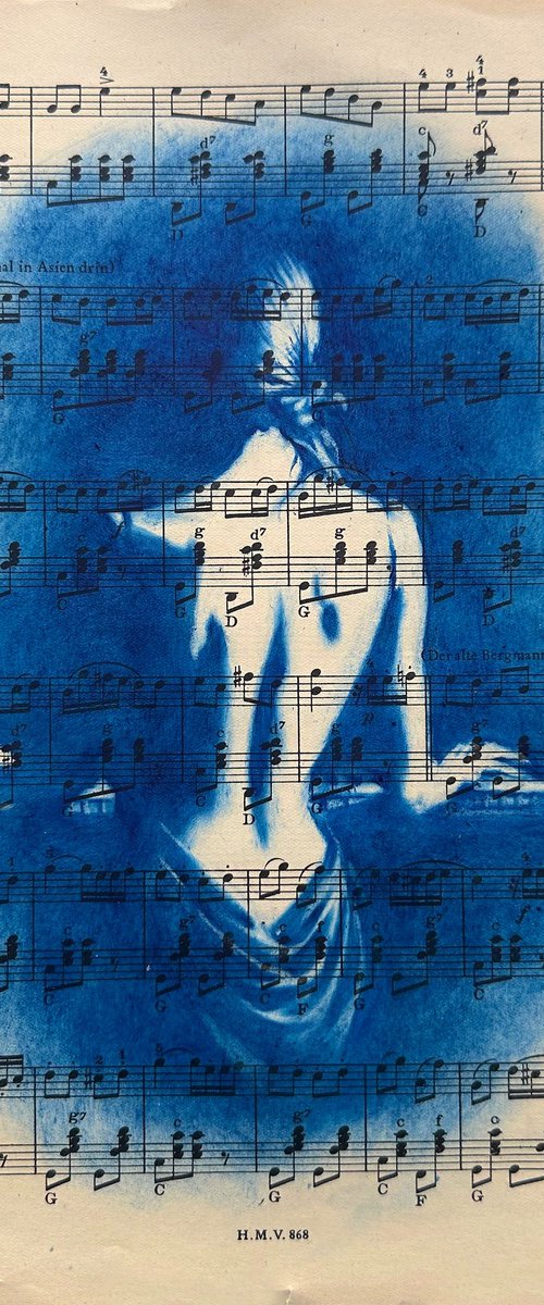 Muse №6 - Blue Moonlight Woman Playing Piano by Julia Shilo