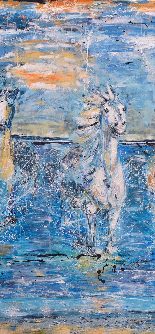 Horse painting - WE ARE FREE TO DELIGHT 200 x 180 x 4 cm Equine art by Oswin Gesselli by Oswin Gesselli