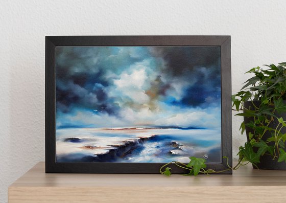 Landscape Painting Clouds Wall Art Blue Seascape