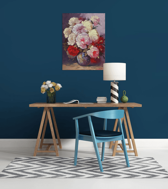 Peonies  (60x80cm, oil painting, palette knife)