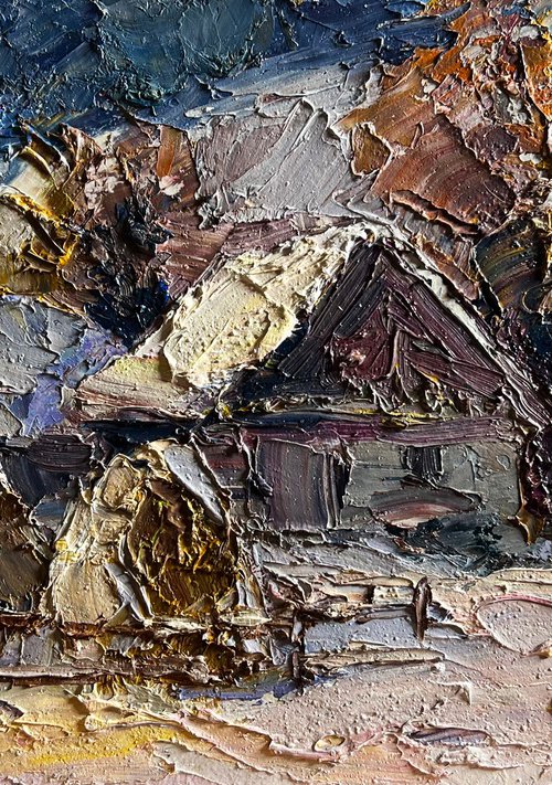 Winter Village Evening by Boris Serdyuk