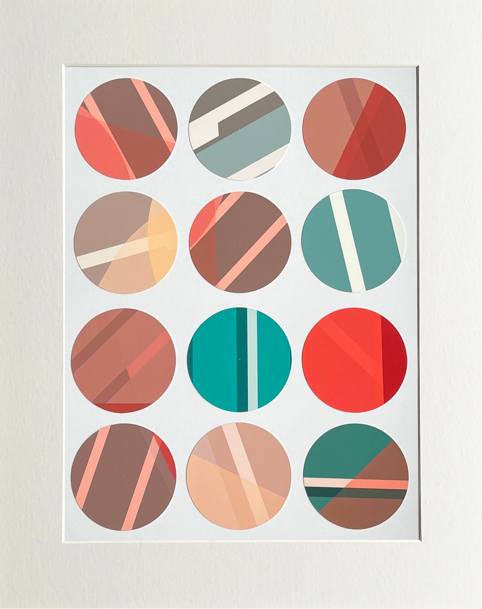 Geometric Abstract Collage By Leigh Bagley, 16 X 20", Circles Collage No:16, Original Artwork