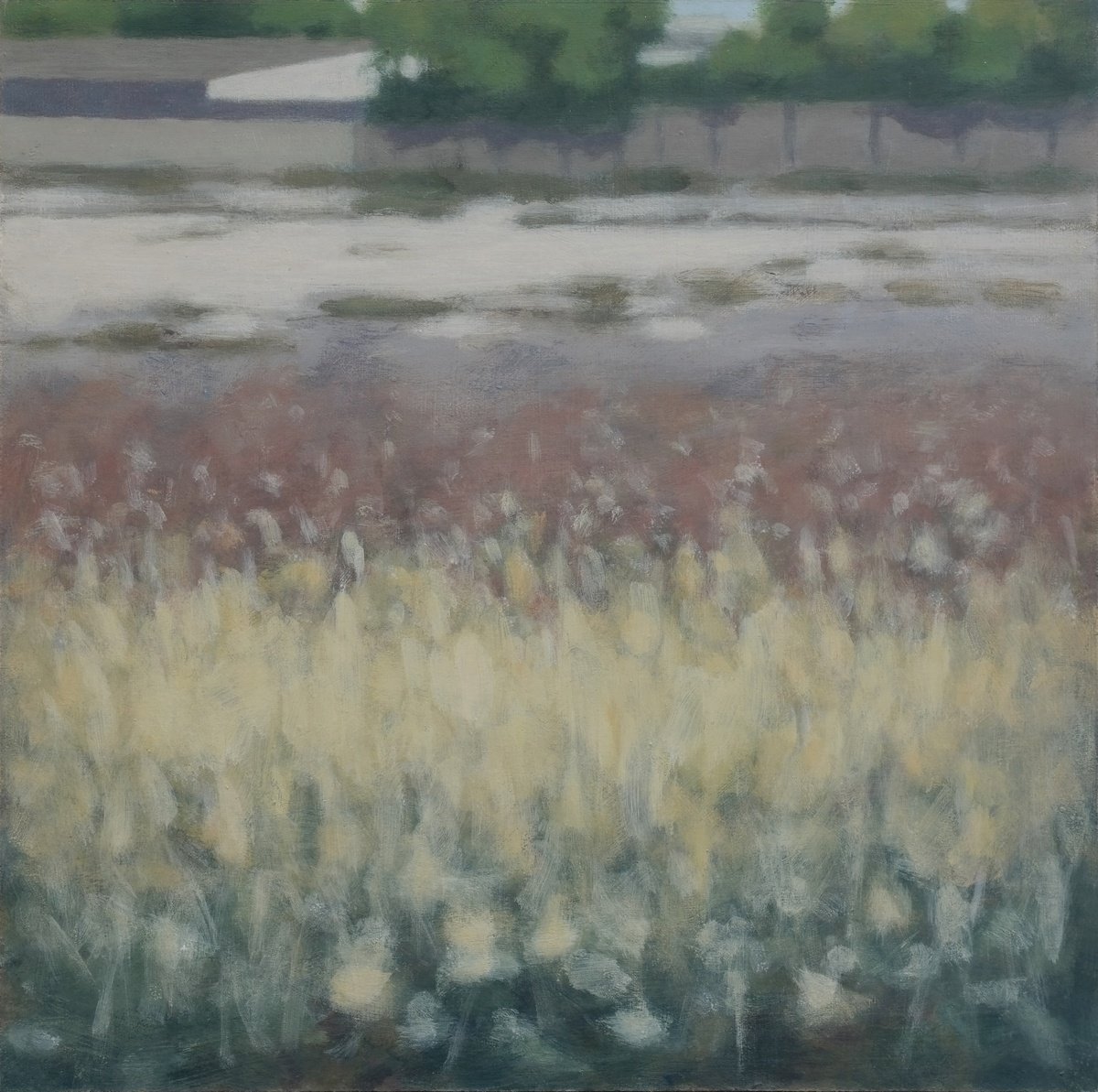 Impressionistic Landscape Acrylic Painting By Hugo Lines, 16 X 16, Marsh Barton, Original Artwork