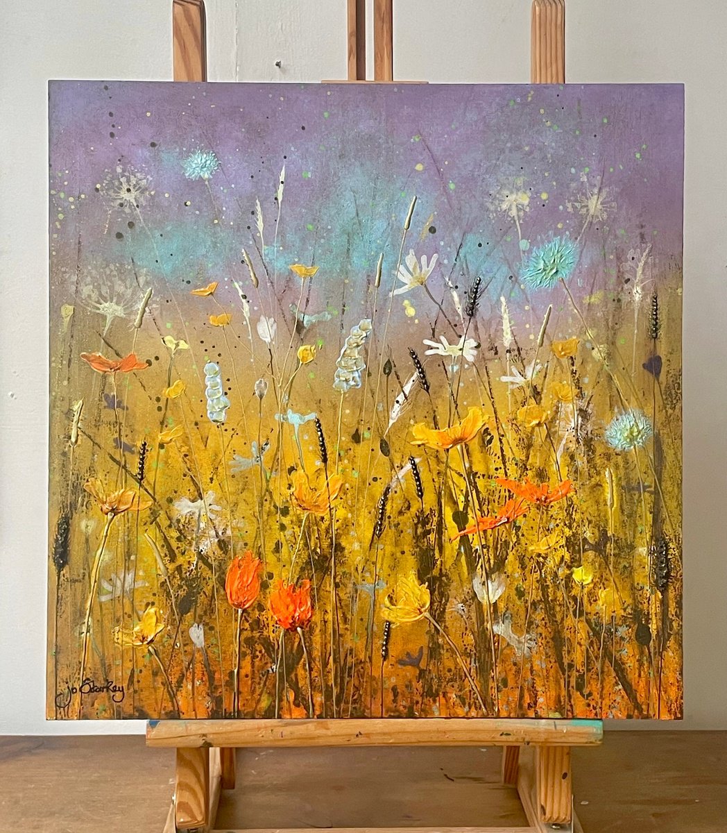 Expressive Botanical Acrylic Painting By Jo Starkey, 16 X 16, 