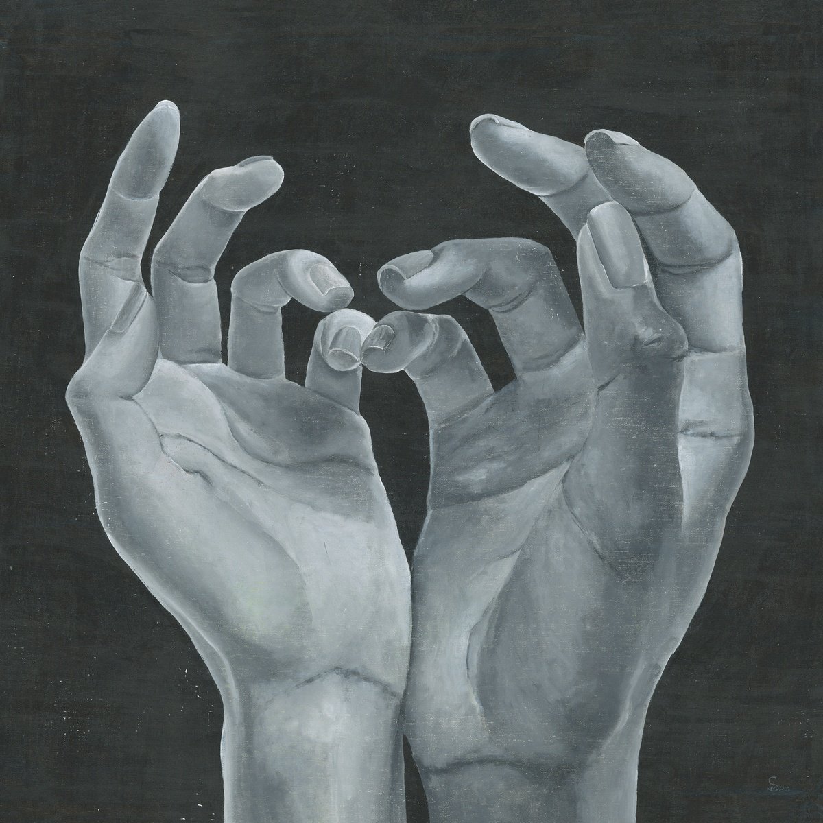 Expressive Portrait Acrylic Painting By Margarita Stepanova, 31 X 31", Not Alone, Original Artwork