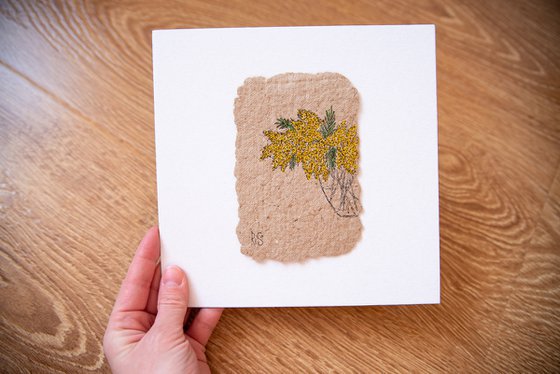 Mimoza bush drawing on the author's craft paper