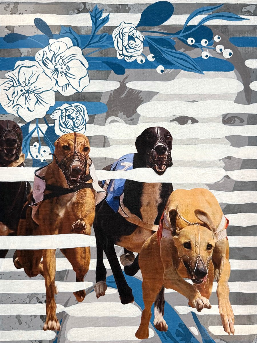 Urban And Pop Portrait Painting By Mike Ferrari, 13 X 17", Greyhounds, Original Artwork