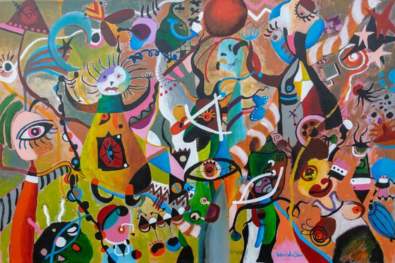 Full Of Love, Originalabstract painting inspired by Joan Miro, Wall art, Ready to hang