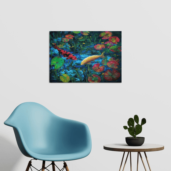 Koi in pond /  ORIGINAL PAINTING