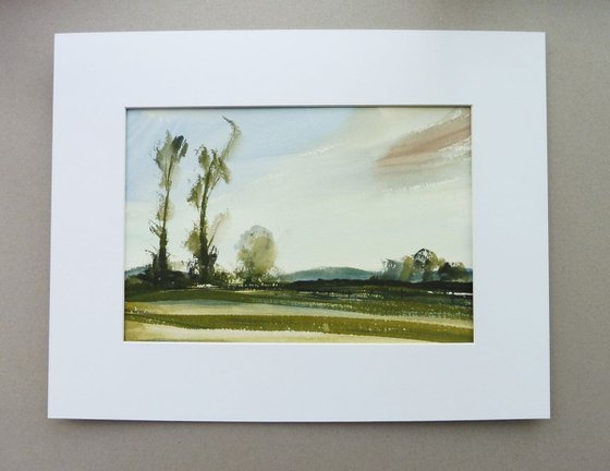 GREEN MEADOWS SUMMER LANDSCAPE, Clent, Worcs. Original Watercolour with mount (mat).