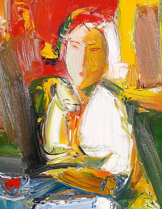 In the cafe 45x55cm ,oil/canvas, abstract portrait