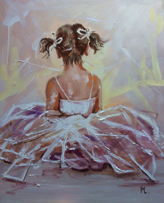 " LITTLE DANCER "- ballerina liGHt ballet ORIGINAL OIL PAINTING, GIFT, PALETTE KNIFE