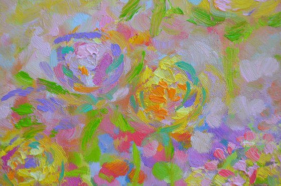 Sunflowers,Stocks and Roses Oil Painting