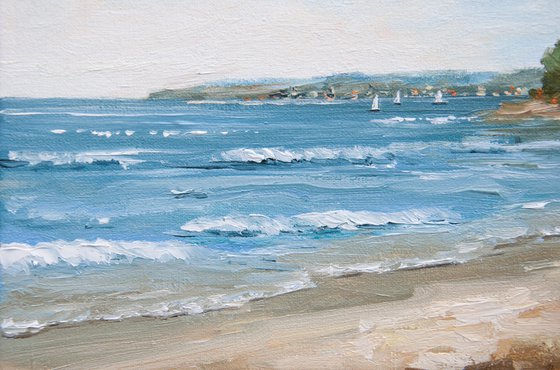 Seascape. Oil Painting. Walk along the coast. Ocean landscape. Artwork 8 x 10in.