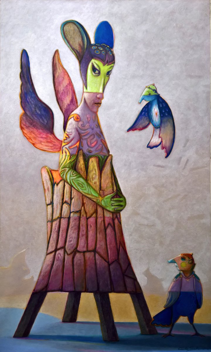 Surrealistic Portrait Acrylic Painting By Carlo Salomoni, 28 X 43, Today I Feel Like A Tree, Original Artwork