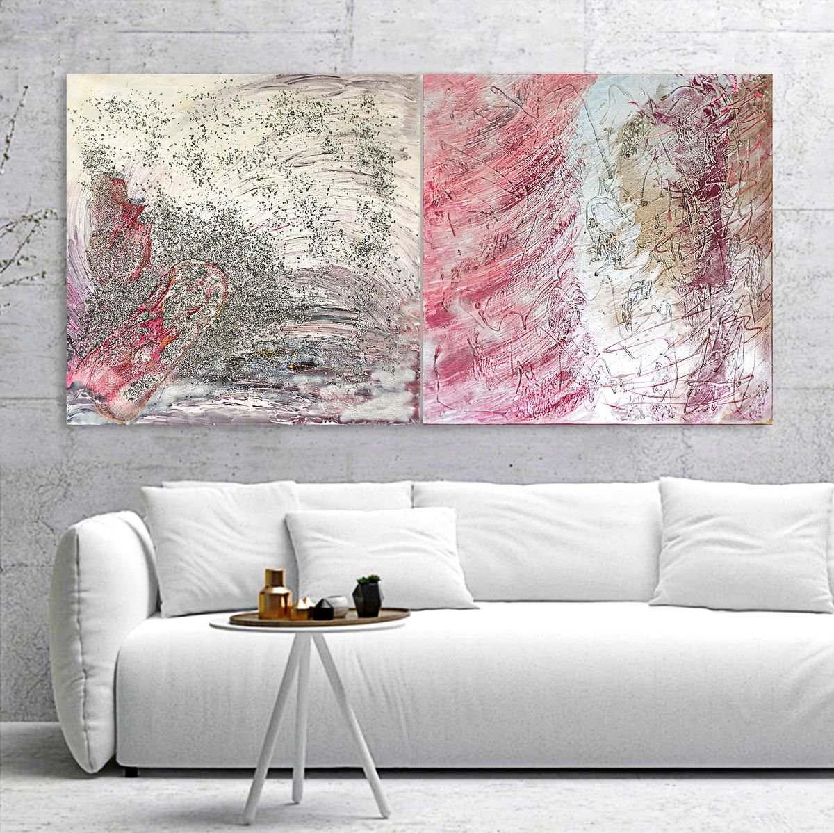 Time and Space and its Contents | diptych | 160x80x2cm | mixed-media painting by Cornelia Petrea - Abstract Art