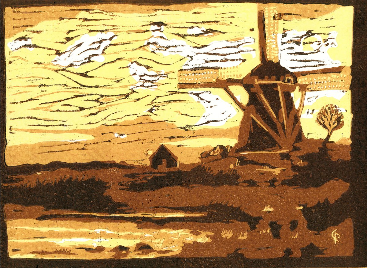 Mill in the evening - Linoprint inspired by Piet Mondrian by Reimaennchen - Christian Reimann