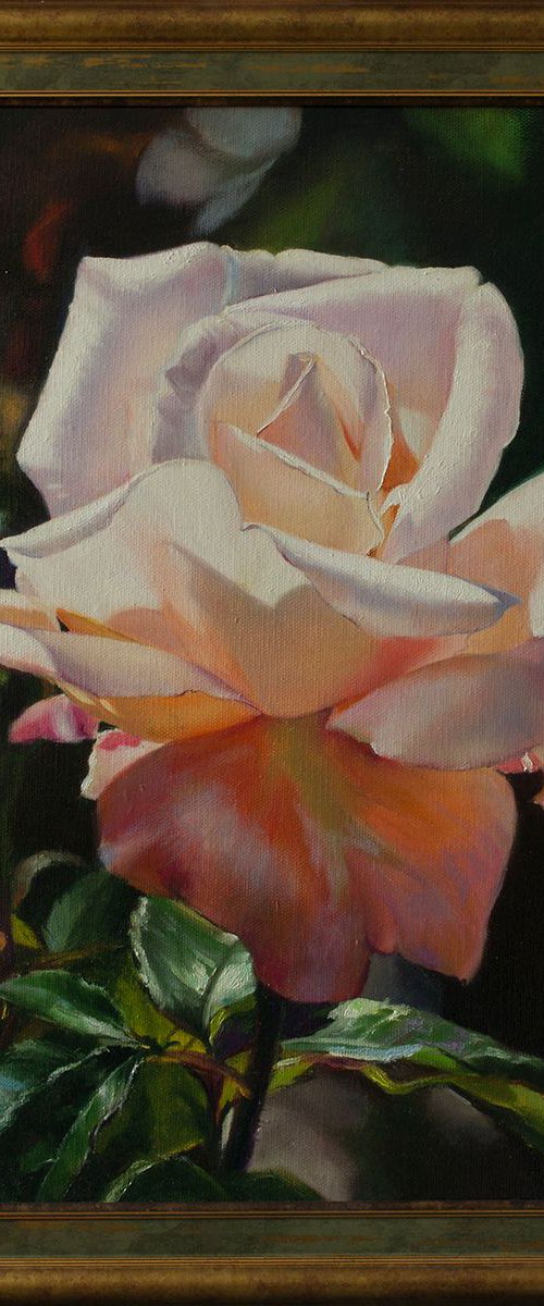 "Lady in Pink"  rose flower  liGHt original painting  GIFT (2018) by Anna Bessonova (Kotelnik)