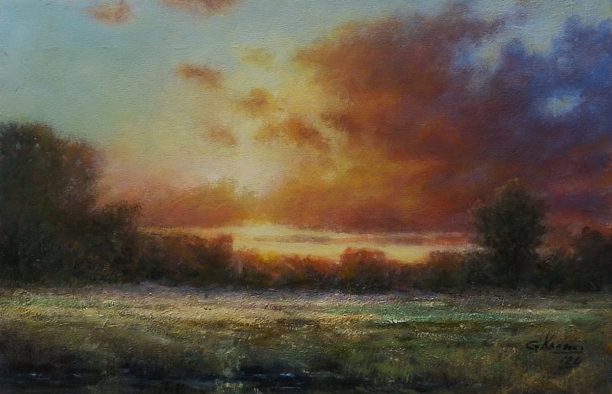 Impressionistic Landscape Acrylic Painting By Gerard Kramer, 11 X 7, Summer Light, Original Artwork