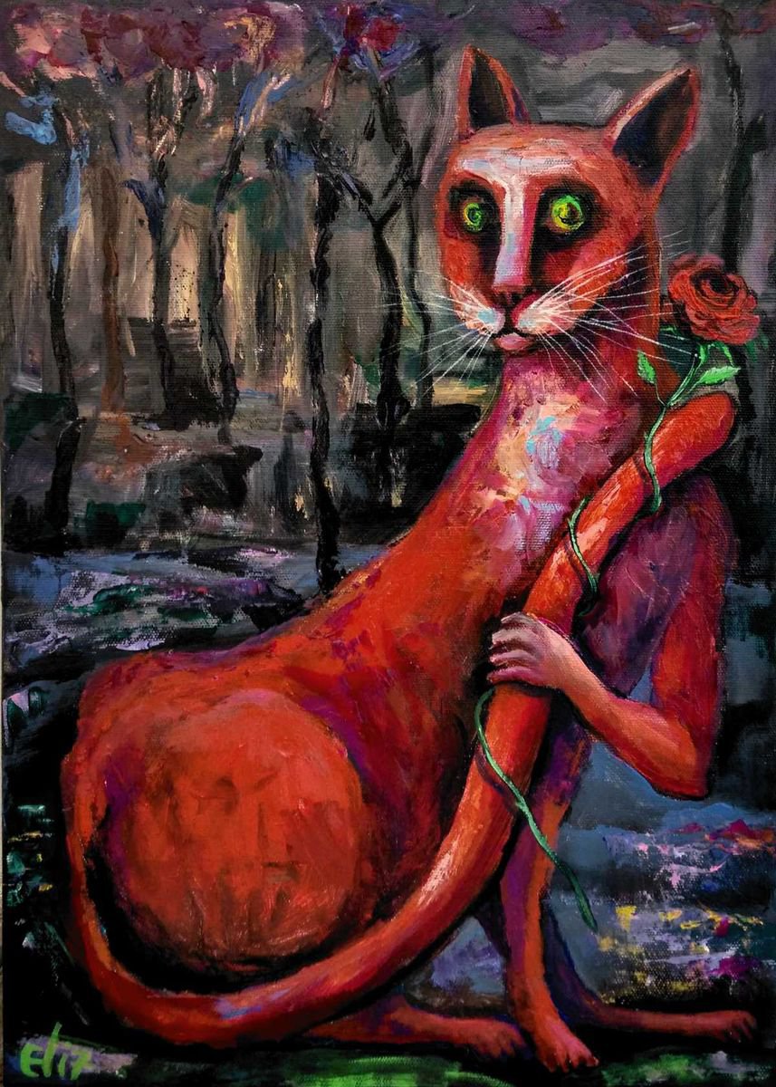 Expressive Animal Acrylic Painting By Elisheva Nesis, 14 X 20, The First Spring, Original Artwork