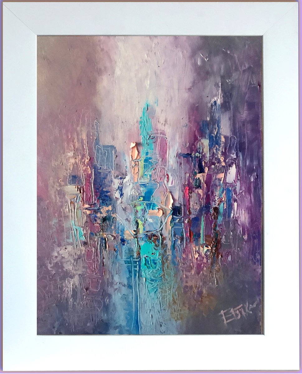 Organic Abstract Oil Painting By Eleonora Bakalova, 16 X 20, Purple Prelude, Original Artwork