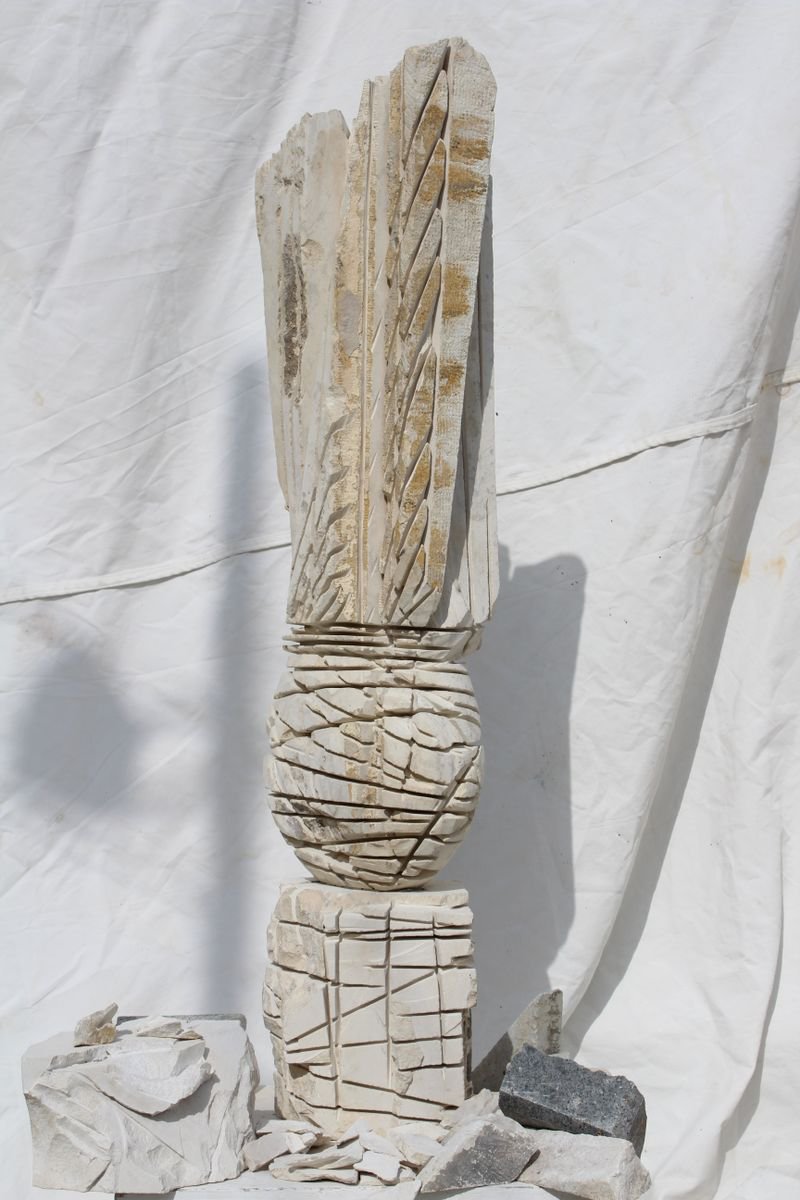 Abstract Landscape Stone Sculpture By Ognyan Hristov, 12 X 42", "Revelation", Original Artwork