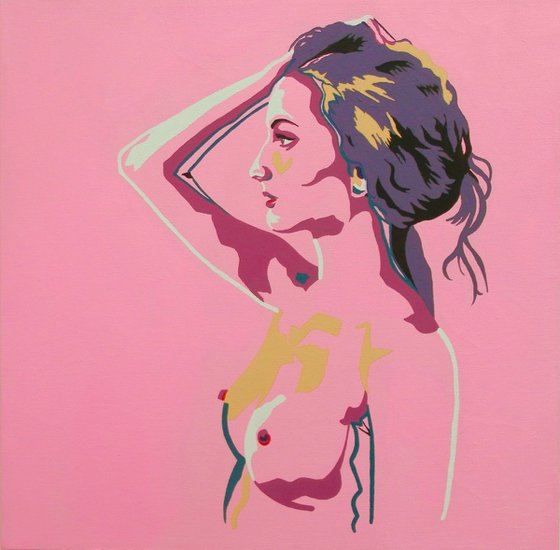 Female Nude Original Acrylic Painting Standing Nude In Bubble Gum Pink