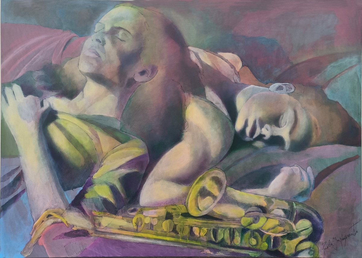 Expressive Portrait Acrylic Painting By Paola Imposimato, 28 X 20", The Sisters, Original Artwork