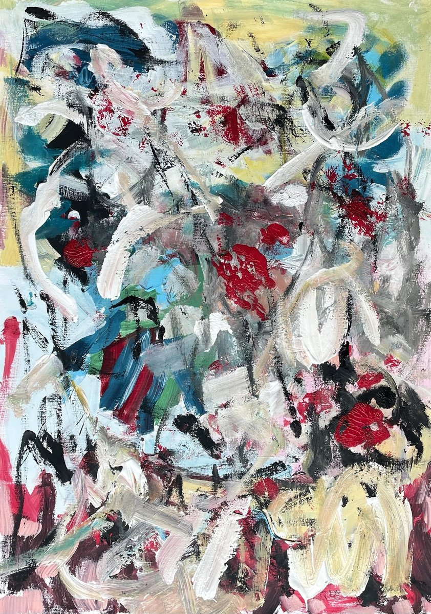 Organic Abstract Acrylic Painting By Christel Haag, 17 X 23, Voll Das Leben 3, Original Artwork