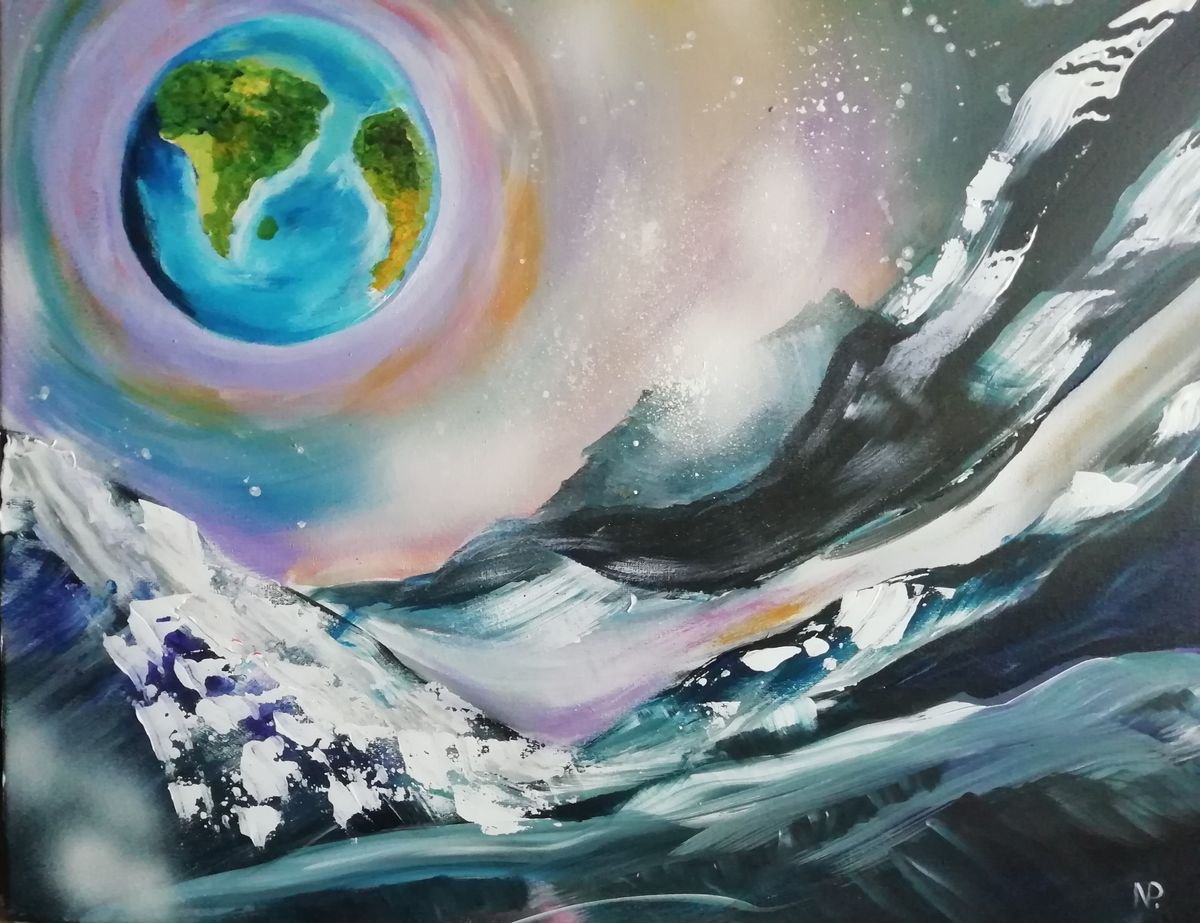 The road home, planet earth original painting,art for home, gift idea by Nataliia Plakhotnyk