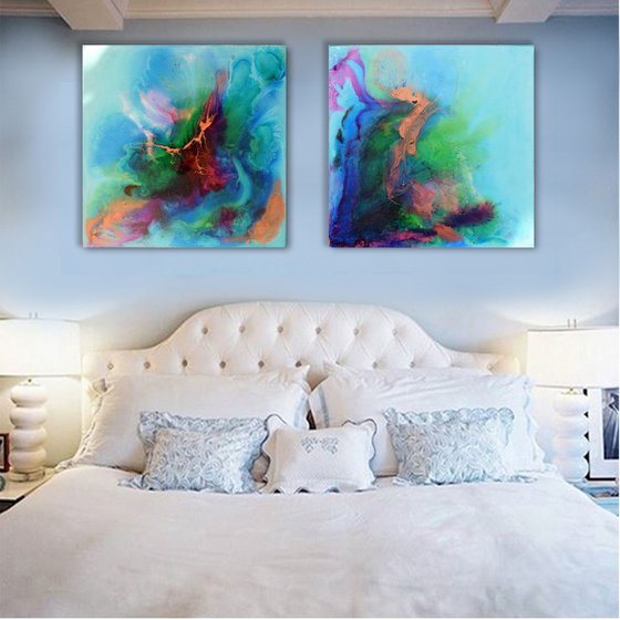 Colours of heaven / Original 80 cm x 40 cm Abstract Large Modern Contemporary  Glossy Water Wall Art By Anna Sidi