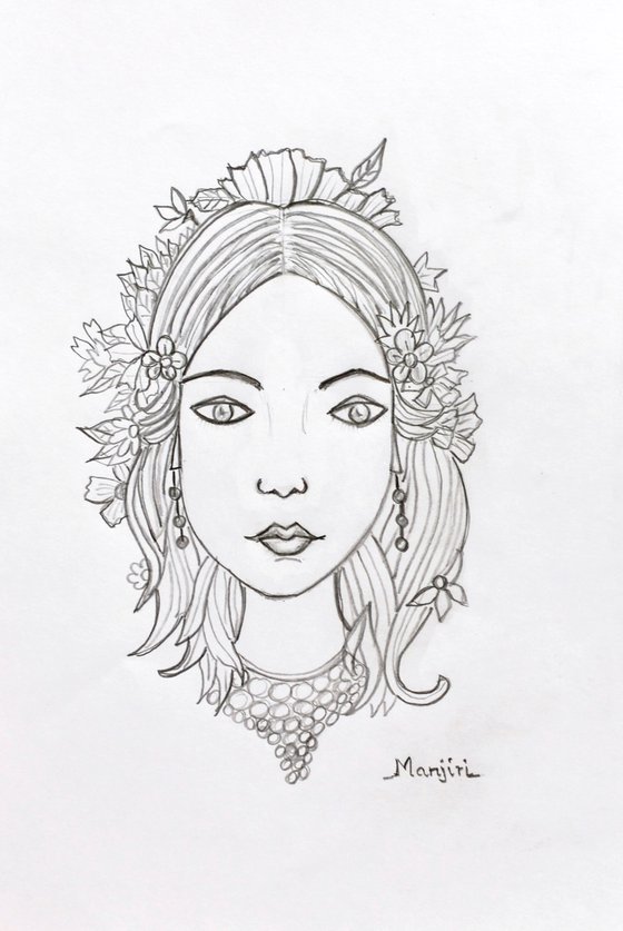 Pretty face drawing on paper