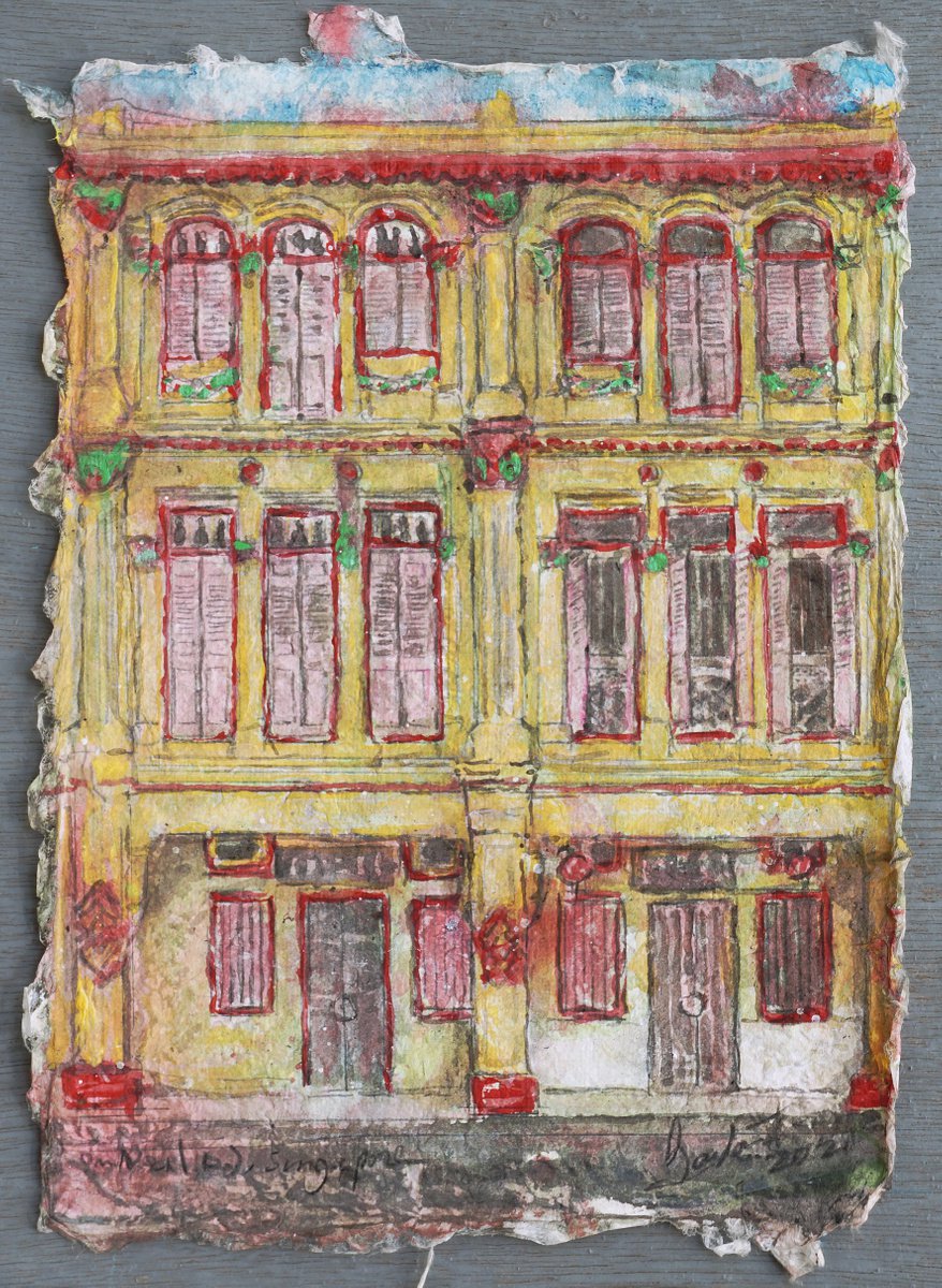 Impressionistic Cityscapes Acrylic Painting By Gordon T., 10 X 14, On Neil Rd, Singapore, Original Artwork