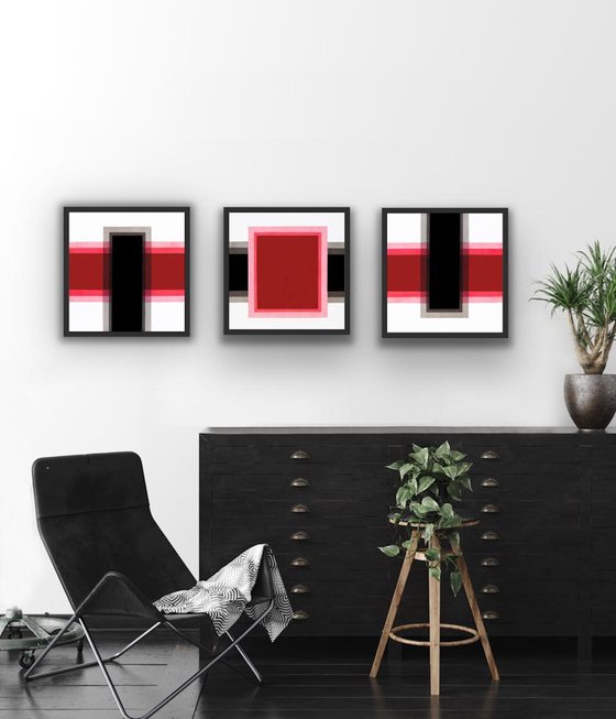 Triptych Geometric Red