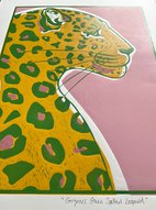 Gorgeous Green Spotted Leopard Linocut: Alison Headley | Artfinder