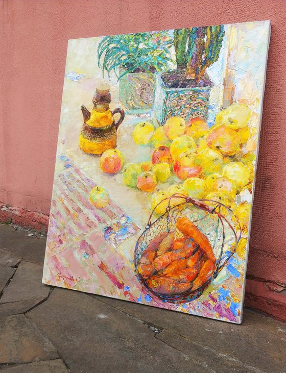 Mosaic of sunlight in autumn apples