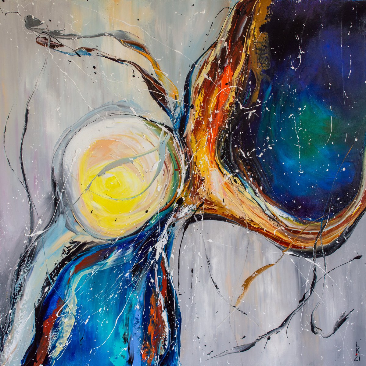 Abstract Oil Painting By Liubov Kuptsova, 28 X 28", Liquid Tension, Original Artwork