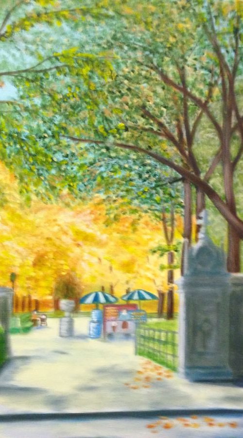CENTRAL PARK FALL, PAINTED AROUND SIDES by Leslie Dannenberg