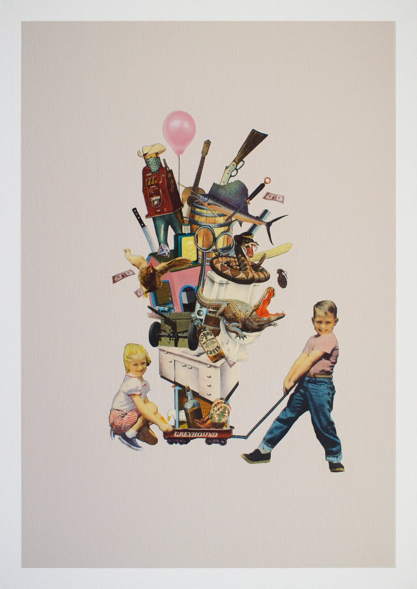 Portrait Collage By Angus Vine, 17 X 23, Little Treasures, Original Artwork