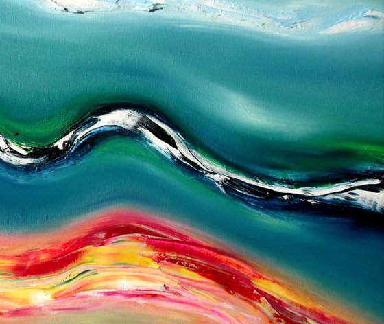 Deep blue river - 70x50 cm,  Original abstract painting, oil on canvas