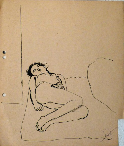 Nude in Bed, on divider paper, 23x27 cm by Frederic Belaubre