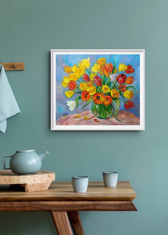 Colorful tulips in a vase