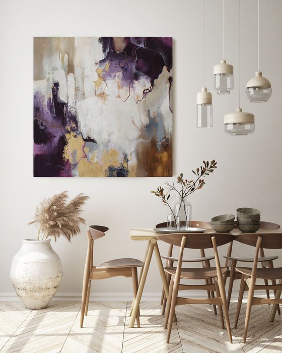 "Flood" Purple beige gold abstract art