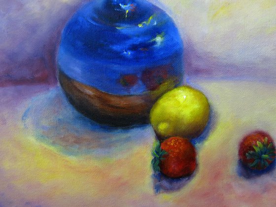 Blue Pot and Strawberries