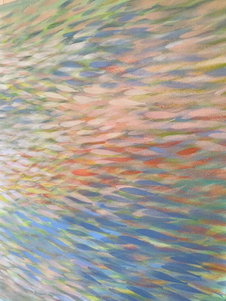 Abstract Landscape Acrylic Painting By Malgorzata Krakowiak, 46 X 35", Fish N*174, Original Artwork