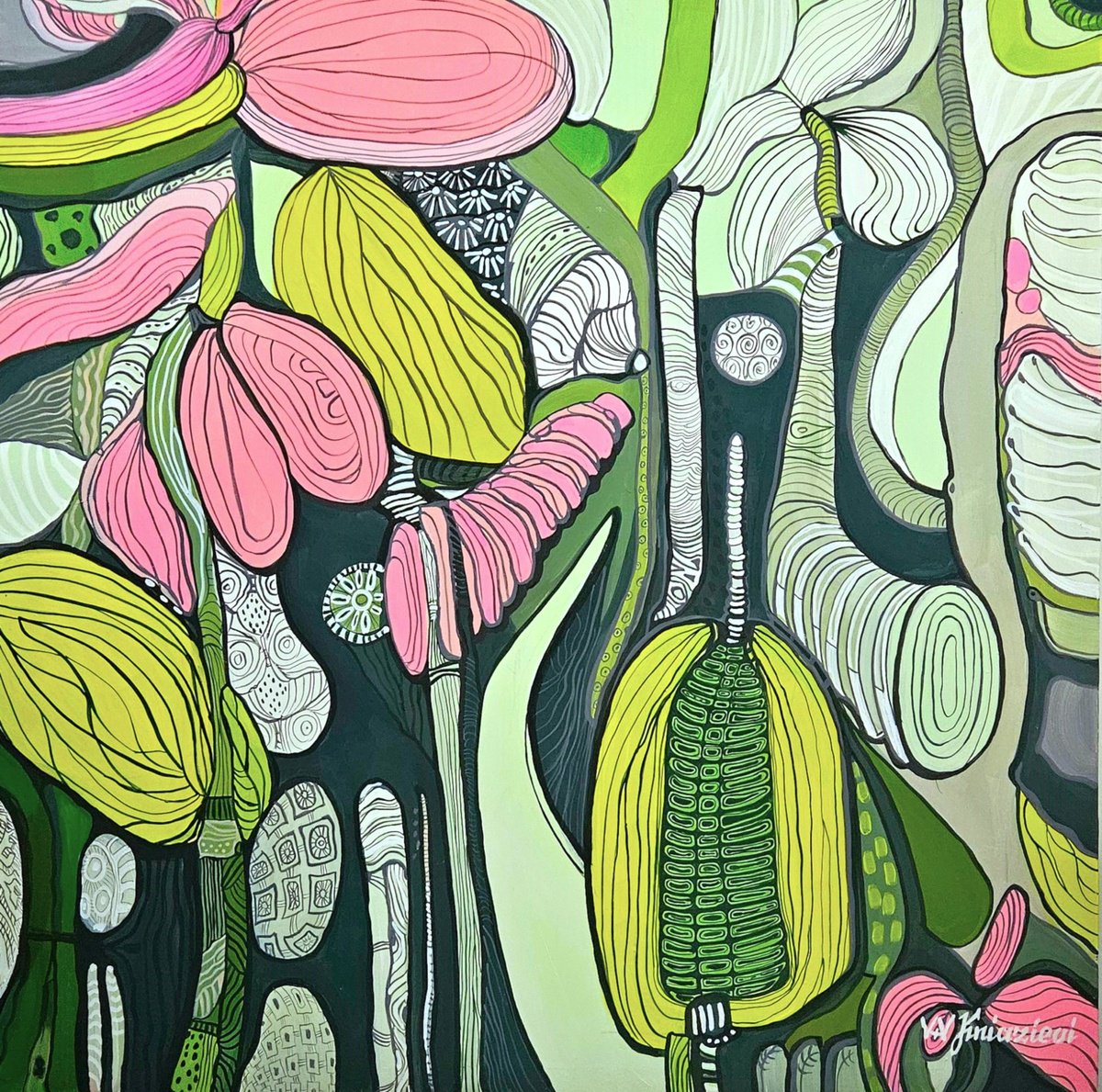 Abstract Acrylic Painting By V+V Kniazievi, 28 X 28", Winter In Malaga #4, Original Artwork