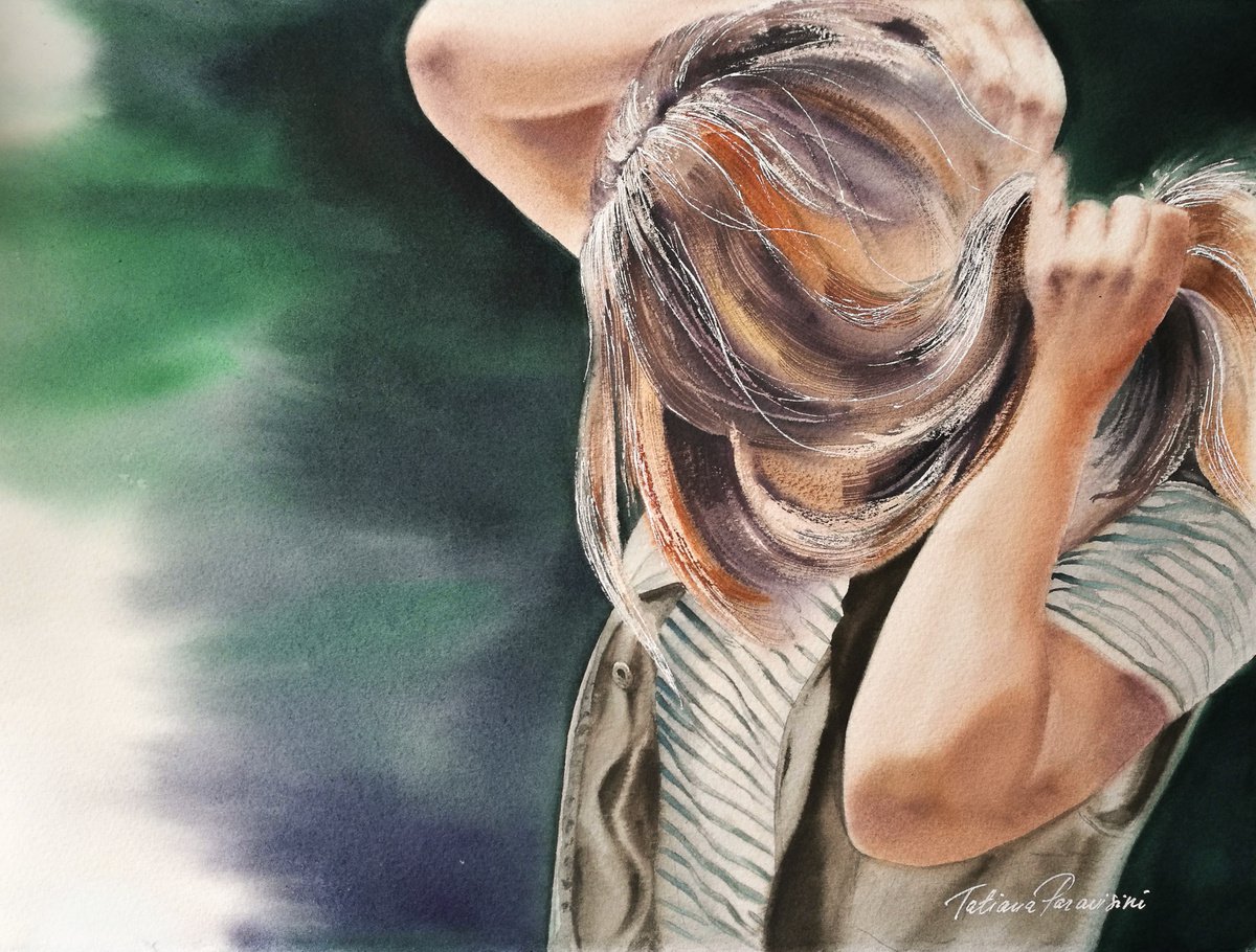 Photorealistic Portrait Watercolour By Tatiana Paravisini, 15 X 11", Let