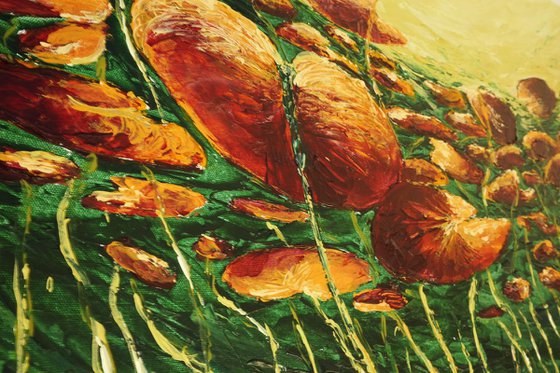 The Underworld Dances - Large Water lily Pond   Palette Knife Decor  Painting