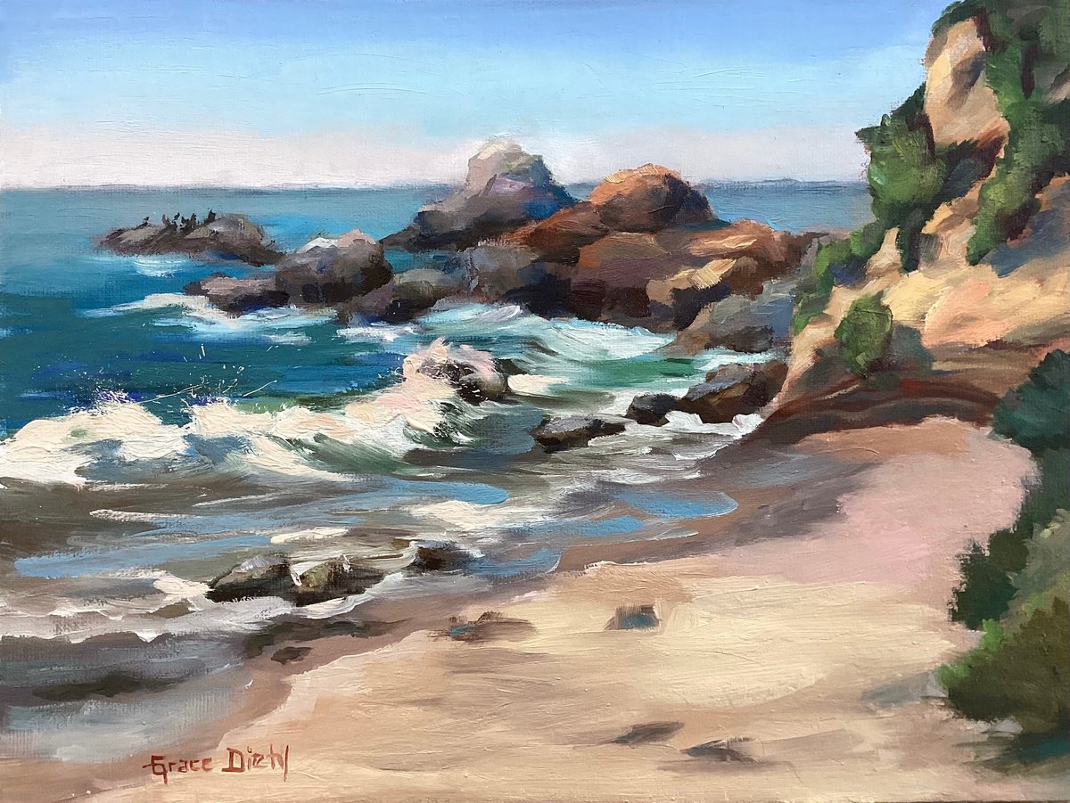 Impressionistic Landscape Oil Painting By Grace Diehl, 12 X 9, Rhythms Of The Shore, Original Artwork