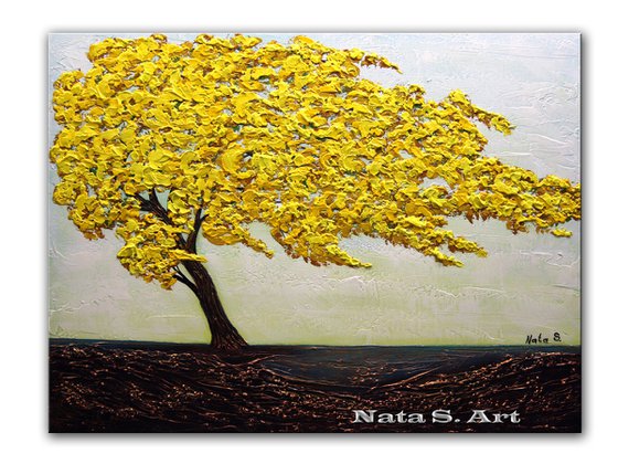FLY - Large Modern Tree Painting, Abstract Textured Tree Art